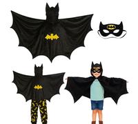Set di 2 costumi da Batman per bambini, con mantello e maschera per gli occhi, per carnevale, Halloween e giochi di ruolo, adatto per ragazzi e ragazze dai 3 ai 12 anni