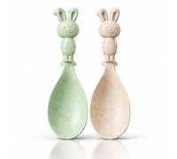 Set di 2 cucchiai da riso, graziosi cucchiaini da coniglio in plastica, in crema e verde pastello, con base di appoggio, cucchiaio da cucina per riso, padella e pentola, 20,5 cm