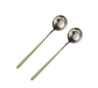 Set Di 2 Cucchiai Da Tavola, Cucchiaio Da Minestra Rotondo In Acciaio Inox Con Manico Lungo, Cucchiaio Da Dessert, Set Di Posate For Casa, Cucina, Ristoranti, 20,3 Cm(Green,Large)