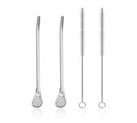 Set di 2 Cucchiai e 2 Spazzole per Cannuccia in Acciaio Inox - Accessorio Multiuso per Yerba Mate, Tè, Caffè, Succo - Cucchiai Filtranti