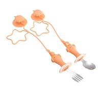 Set di 2 cucchiai e forchetta, impugnatura ergonomica, in acciaio inox, per l'allenamento della nutrizione del neonato, aspirapolvere in silicone multipurpose