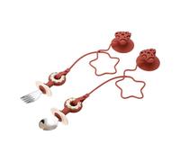 Set di 2 cucchiai e forchetta, impugnatura ergonomica, in acciaio inox, per l'allenamento della nutrizione del neonato, aspirapolvere in silicone multipurpose