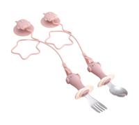Set di 2 cucchiai e forchetta, impugnatura ergonomica, in acciaio inox, per l'allenamento della nutrizione del neonato, aspirapolvere in silicone multipurpose