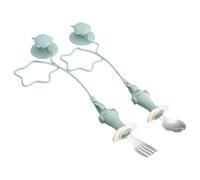 Set di 2 cucchiai e forchetta, impugnatura ergonomica, in acciaio inox, per l'allenamento della nutrizione del neonato, aspirapolvere in silicone multipurpose