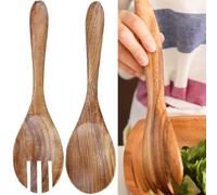 Set di 2 cucchiai e forchette da insalata, in legno resistente, forchetta e cucchiaio con manico lungo, set di posate per insalata, forchetta e cucchiaio per insalata, set di cucchiai da portata in