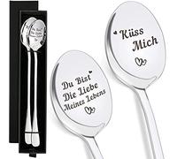 Set di 2 cucchiai per latte macchiato, cucchiai lunghi, con scritta in lingua tedesca "Du bist die Liebe mmein Leben kissss me", regalo per coppie, partner, anniversario, regalo per lui