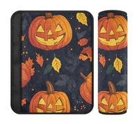Set di 2 cuscinetti per cintura di sicurezza per auto, morbidi, per donne, uomini, bambini, M, Halloween, motivo senza cuciture con foglie di zucche