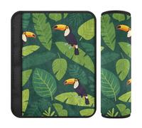 Set di 2 cuscinetti per cintura di sicurezza per auto, per fotocamera e borsa per fotocamera, per adulti e bambini, M, motivo con foglie di tucano verde