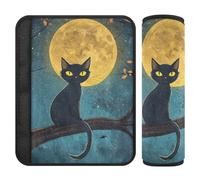 Set di 2 cuscinetti per cintura di sicurezza per auto, traspiranti, copertura per borsa della fotocamera, per adulti, ragazzi, bambini, S luna di mezzanotte, gatto Halloween