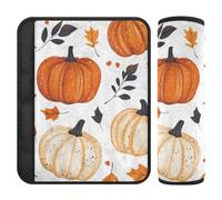 Set di 2 cuscinetti per cinture di sicurezza per auto, morbidi, per donne, uomini, bambini, M, Halloween, motivo senza cuciture con zucche e foglie