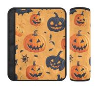 Set di 2 cuscinetti per cinture di sicurezza per auto, morbidi, per donne, uomini, bambini, S, Halloween, motivo senza cuciture, colore: arancione