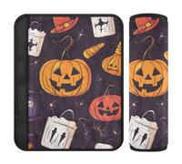 Set di 2 cuscinetti per cinture di sicurezza per auto, traspiranti, per adulti e bambini, M, motivo divertente con illustrazione di icone di Halloween
