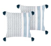 Set di 2 cuscini cotone bianco e blu scuro 45 x 45 cm stampa a blocchi Tilia