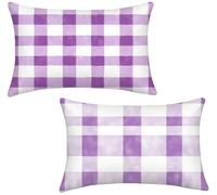 Set di 2 Cuscini da Esterno viola Federe Cuscino Letto 40x60 Lino Copricuscini Divano Griglia Guanciale Letto, Federe Cuscini Divano Impermeabili Copricuscino con Cerniera, Decorazioni Giardino x-972