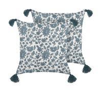Set di 2 cuscini decorativi cotone floreale 45 x 45 cm bianco e blu Rumex