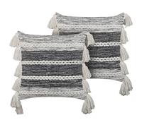 Set di 2 cuscini decorativi in cotone con nappe 45 x 45 cm nero e grigio Rochea