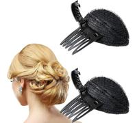 Set di 2 cuscini neri per capelli con clip, cuscinetto per capelli soffici, pettine in spugna e pettine per chignon e base per capelli Bump It Up, per donne e ragazze, acconciature fai da te