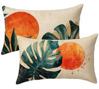 Set di 2 Cuscini per Divano Foglie Lino 40x60 Copri Cuscini per Divano, Colore tè Copricuscini 40x60 2 Pezzi Copri Cuscino Letto, Federa Cuscino, Copricuscino Rettangolari, Decorazioni Casa k-890