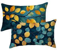 Set di 2 Cuscini per Divano Foglie Lino 40x60 Copri Cuscini per Divano, giallo Copricuscini 40x60 2 Pezzi Copri Cuscino Letto, Federa Cuscino, Copricuscino Rettangolari, Decorazioni Casa k-817
