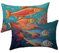 Set di 2 Cuscini per Divano Pesce Velluto 30x50 Copri Cuscini per Divano, rosso Copricuscini 30x50 2 Pezzi Copri Cuscino Letto, Federa Cuscino, Copricuscino Rettangolari, Decorazioni Casa k-905