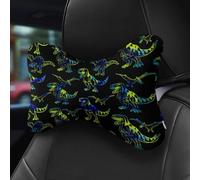 Set di 2 cuscini per il collo da auto a forma di dinosauro tirannosauro, supporto per la testa per sedile auto, cuscini a forma di osso con cinturino elastico