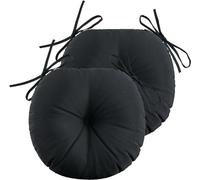 Set di 2 cuscini per sedia da bistrot, 38 cm, impermeabili, trapuntati, rotondi, con lacci, per mobili da patio, colore: nero