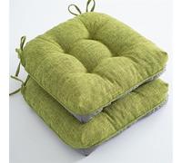 Set Di 2 Cuscini Per Sedie A Forma Di U, In Lino Lavabile Con Imbottitura In Memory Foam, Antiscivolo Con Legacci Per Interni Ed Esterni (Cucina, Giardino, Tatami)(Green)