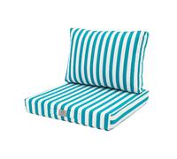 Set di 2 cuscini sfoderabili a righe turchesi per salotto da giardino, comfort premium, anti raggi UV, seduta: 50 x 50 cm, schienale: 35 x 50 cm, decorazione artistica