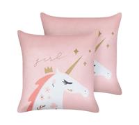 Set di 2 cuscini velluto rosa motivo unicorno 45 x 45 cm UNIOLA