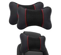 Set di 2 Cuscino Ortopedico Poggiatesta Auto per Nissan Bluebird 2016-2023, Memory Foam Supporto Cervicale con Fodera in Pelle Traspirante,Black-Red