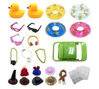 Set di 2 decorazioni anatra, decorazione anatra gialla in gomma, decorazione cruscotto dell'auto, giocattoli da bagno, giocattoli per bambini con salvagente, cappello, collana, occhiali, ecc.