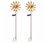 Set di 2 decorazioni da giardino ruota del vento LED luce solare da esterno oro lampada da patio con picco a terra, metallo oro, vetro rotto, bianco caldo, LxH 22x 92 cm