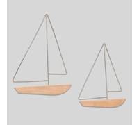 Set di 2 decorazioni da parete barchette in acciaio dorato e legno di mango