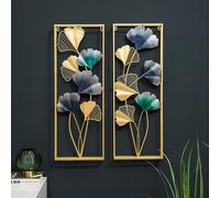 Set di 2 decorazioni da parete con pavone in metallo for la casa, lussuose sculture artistiche montate a parete in foglie di ginkgo in metallo, decorazioni for interni for soggiorno,[Classe di efficie