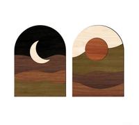 Set di 2 decorazioni da parete in legno con motivi bohémien all'alba e luna per la decorazione contemporanea dello spazio abitativo (MZ916)