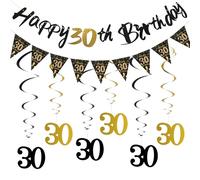 Set di 2 decorazioni di compleanno per 18° compleanno, 18° compleanno, ghirlanda di bandierine, festone di compleanno Happy 18° compleanno, per ragazzi e ragazze, decorazione di compleanno nero e oro