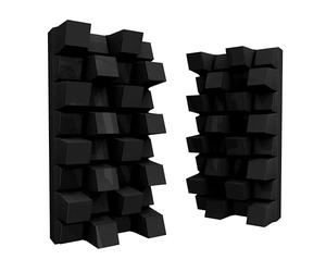 Set di 2 diffusori acustici | Diffusione e assorbimento sonora 2D | 50x25 cm | Pannelli decorativi da parete | Controllo del rumore e riduzione dell'eco | [Sirius-HALF | Plastica nera lucida]