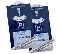 Set di 2 dischi di parcheggio adesivi per zona blu | formato 2 in 1 | porta vignetta controllo tecnico | disco orodatore | materiale anti UV | dimensioni 12,5 x 7 cm | marca francese ©