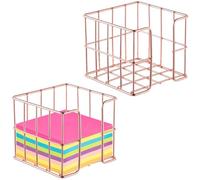 Set di 2 dispenser per appunti in rete color oro rosa, organizer da scrivania per foglietti adesivi e forniture per ufficio
