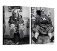 Set di 2 divertenti stampe artistiche da parete in tela da bagno, in bianco e nero, decorazione da parete umoristica vintage, poster per film comici stupidi e stupidi, decorazione per bagno, 30,5 x