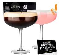 Set di 2 Eleganti Bicchieri Cocktail Coupe Fatti a Mano in Cristallo | Bicchieri da Bar di Qualità | Set Bicchiere Champagne d'Epoca | Bonus eBook Ricette | Ideali per Martini Espresso