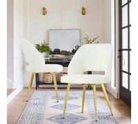 Set di 2 eleganti sedie da pranzo moderne e imbottite, in lino, con robuste gambe in metallo, per sala da pranzo, cucina e ufficio