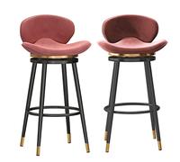 Set di 2 eleganti sgabelli da bar in velluto rosa con schienale, sedie da cucina imbottite, altezza 65 cm, base in metallo, per la decorazione di casa e bar