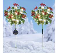 Set Di 2 Energia Solare LED Illuminato Agrifoglio Bush Natale Giardino Paletti