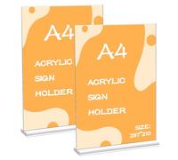 Set di 2 Espositori da Tavolo A4 in Acrilico - Supporto a T Doppio Lato Verticale per Cartellini Prezzi, Opuscoli, Menu e Pubblicità, Espositore Plexiglass A4 (21 x 29,7 cm), Espositore da Tavolo