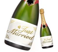Set di 2 Etichette "Just Married" per Bottiglie Adesivi per Vino, Spumante e Champagne Idea Regalo Matrimonio Originale e Personalizzata 14,8 x 10,5 cm (Bianco)