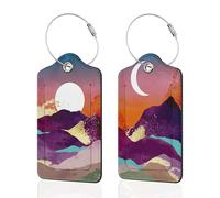 Set di 2 etichette per bagagli per valigie, Boho Sun Hills, etichette per bagagli in lamina d'oro con anello in acciaio inossidabile, carta d'identità per la privacy, etichette da viaggio Kawaii per