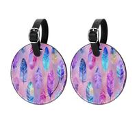Set di 2 etichette rotonde colorate con piume per bagagli, set di etichette identificative per valigie, etichette per borsette, accessori da viaggio per bagagli registrati, bagagli a mano e borse