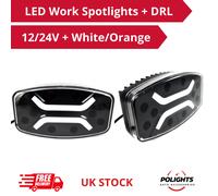 Set di 2 faretti LED da lavoro + DRL bianco/arancione per trattore, camion, a...