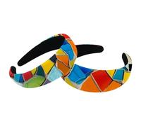 Set di 2 fasce larghe in velluto da donna, accessori colorati con motivo a mosaico, fasce imbottite per capelli di bellezza, fasce per capelli spesse per ragazze